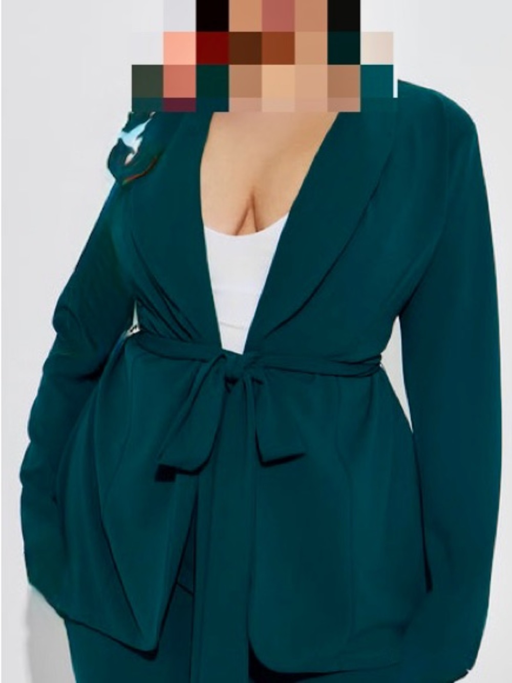 Teal Wide-Leg Pants Suit with Tie-Waist - Picture 3 of 10